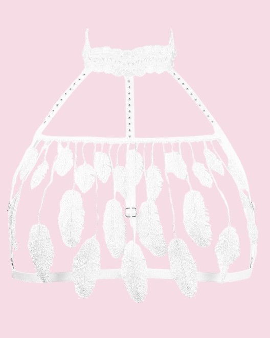 soutien-gorge seins nus à plumes Cachou, Luxxa Lingerie, blanc, devant