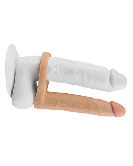 gode réaliste double pénétration, the ultra soft double, LoveToy, chair, démo sur pénis