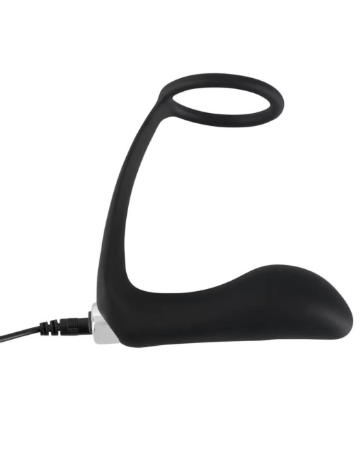 plug vibrant avec anneau de pénis, noir, Black Velvets, en charge