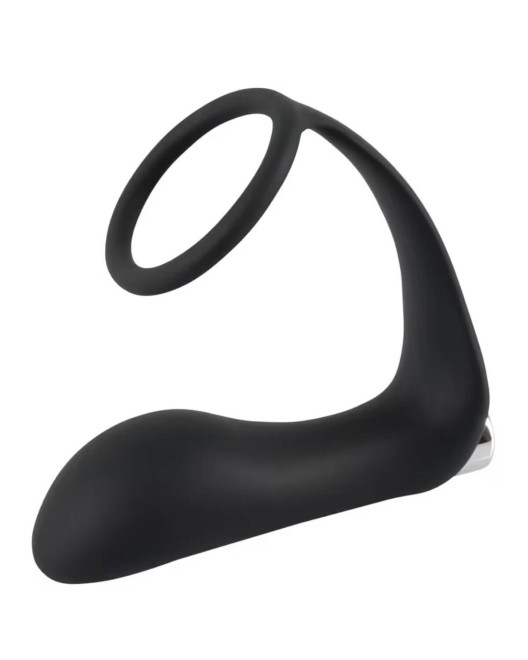 plug vibrant avec anneau de pénis, noir, Black Velvets, vue de côté