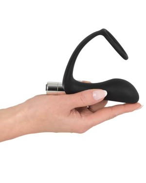 plug vibrant avec anneau de pénis, noir, Black Velvets, dans une main