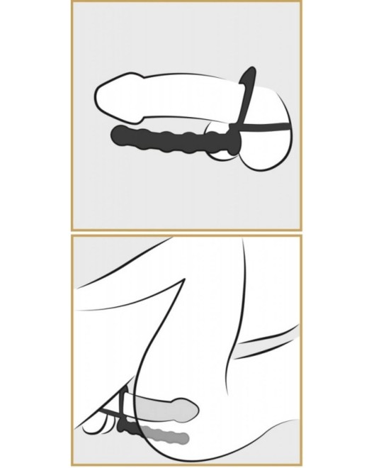 anneau pénien pour couple à perles anales, Black Velvets, noir, schéma d'utilisation