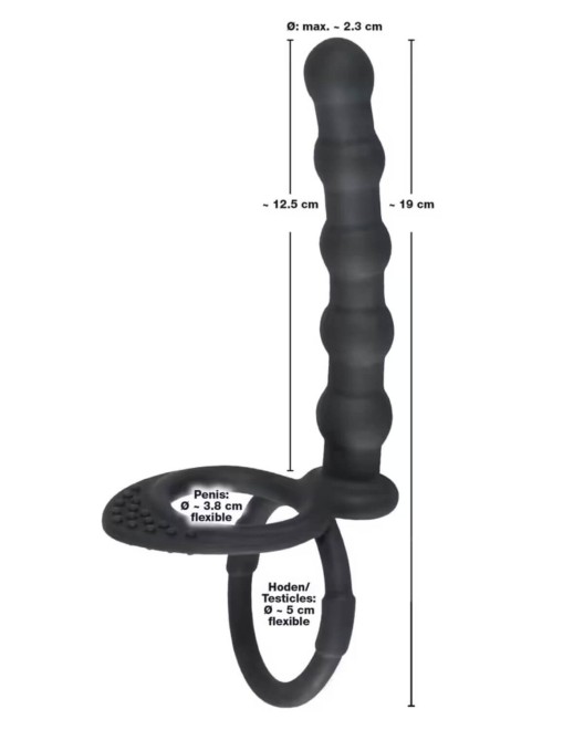 anneau pénien pour couple à perles anales, Black Velvets, noir, guide taille