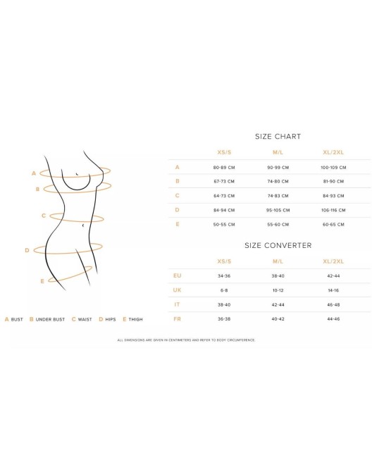 body Luiza, rouge, Obsessive, guide des tailles