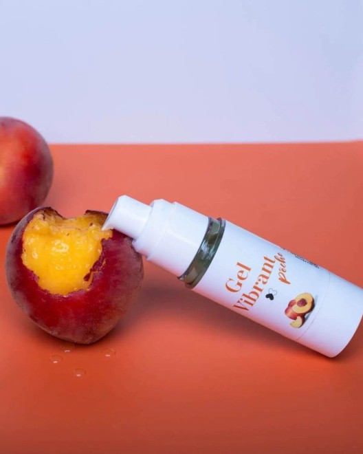 gel vibrant lubrifiant comestible à la pêche, 30ml, flacon ouvert