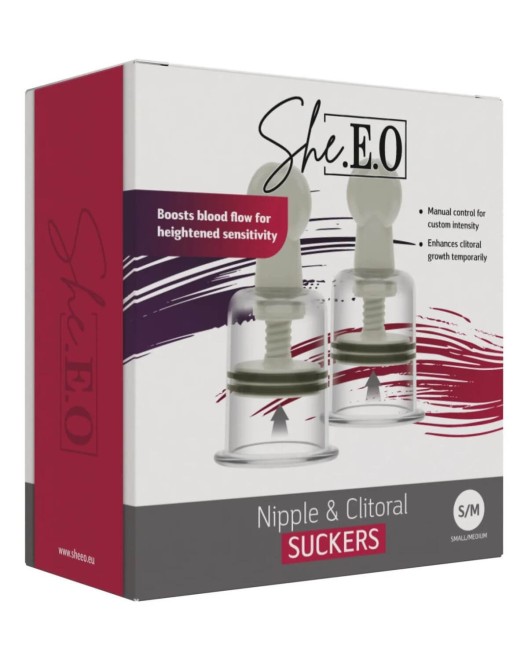 ventouses à tétons et clitoris, She.E.O, boîte taille S/M