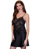 nuisette dentelle et satin Cookie, noire, Valege Lingerie, mannequin de face