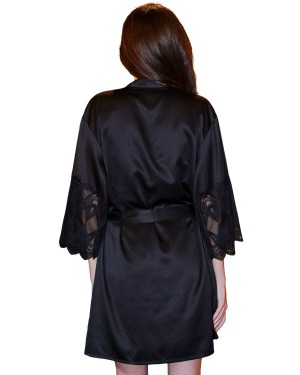 kimono en satin noir Cookie, Valege Lingerie, mannequin de dos