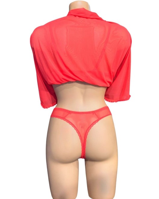 nuisette transparente ouverte rouge, Collection Paradise Boutik, voile relevé