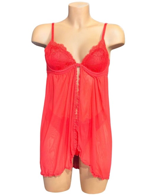 nuisette transparente ouverte rouge, Collection Paradise Boutik, voile fermé