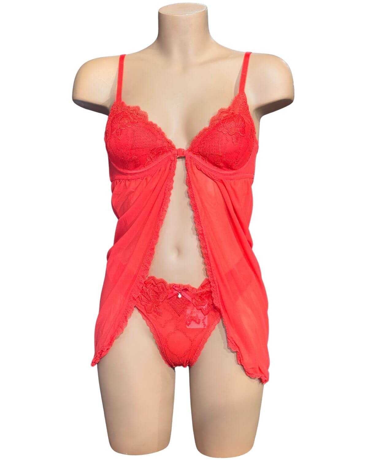 nuisette transparente ouverte rouge, Collection Paradise Boutik, vue de face