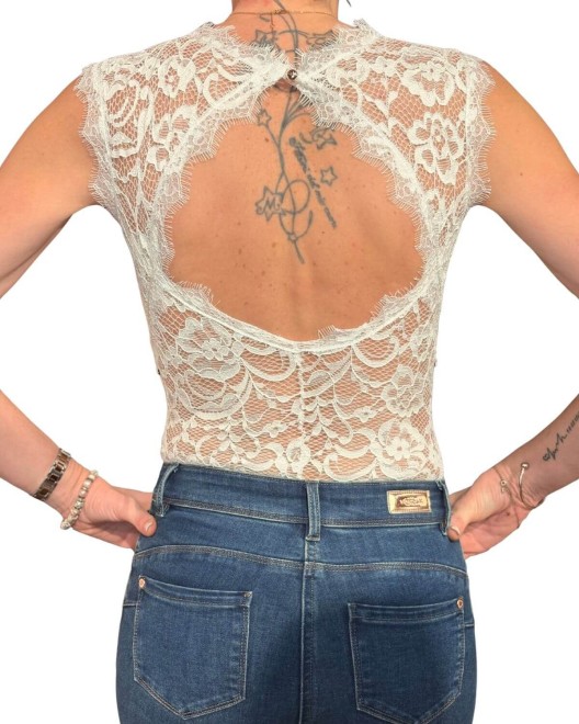 body dentelle dos nu blanc, Collection exclusive Paradise Boutik, vue de dos