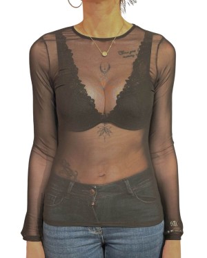 top transparent à manches longues, noir, Collection Paradise Boutik, vue devant