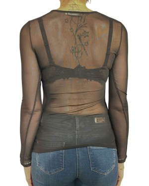 top transparent à manches longues, noir, Collection Paradise Boutik, vue dos