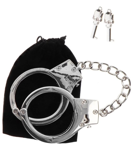 menottes bdsm avec clés en argent plaqué, Taboom, avec sac de rangement