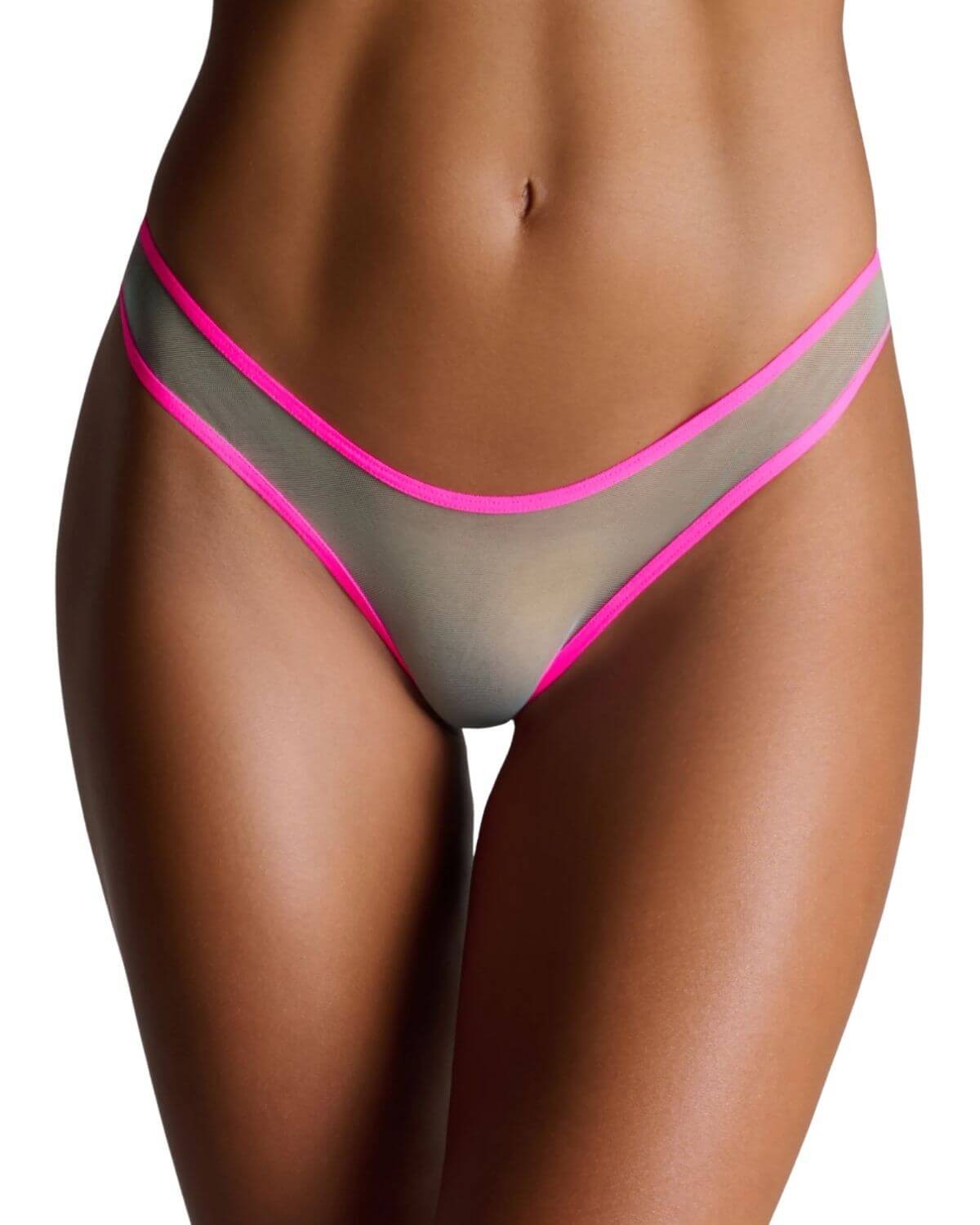 string échancré Panorama, Maison Close, turquoise et rose fluo, zoom devant