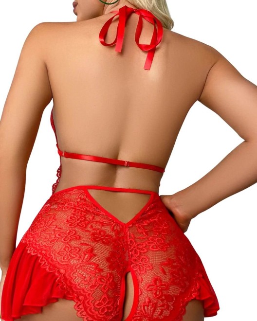 combishort en dentelle ouverte, rouge, collection Paradise Boutik, dos