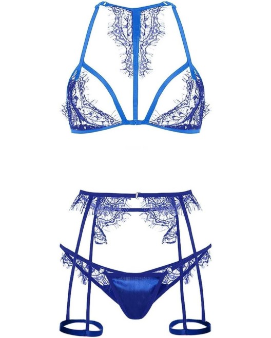 ensemble lingerie en dentelle, bleu, collection exclusive Paradise Boutik, devant