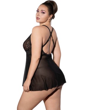 nuisette grande taille, noire, collection Paradise Boutik, mannequin de dos