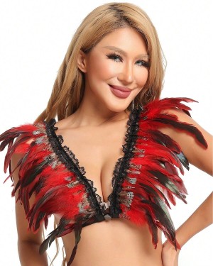 épaulettes en plumes rouges, collection Paradise Boutik, vue devant