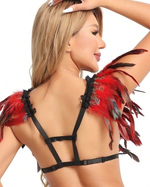 épaulettes en plumes rouges, collection Paradise Boutik, vue dos
