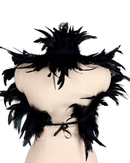 top harnais en plumes, noir, collection Paradise Boutik, vue arrière