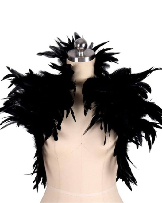 top harnais en plumes, noir, collection Paradise Boutik, vue de face