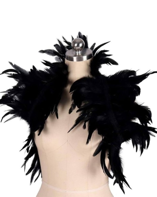 top harnais en plumes, noir, collection Paradise Boutik, vue côté