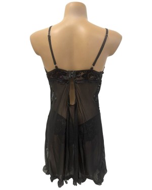 nuisette fendue transparente, noire, collection Paradise Boutik, dos