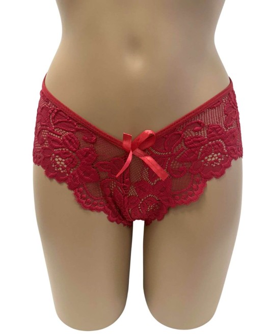 nuisette fendue transparente, rouge, collection Paradise Boutik, string vue de face