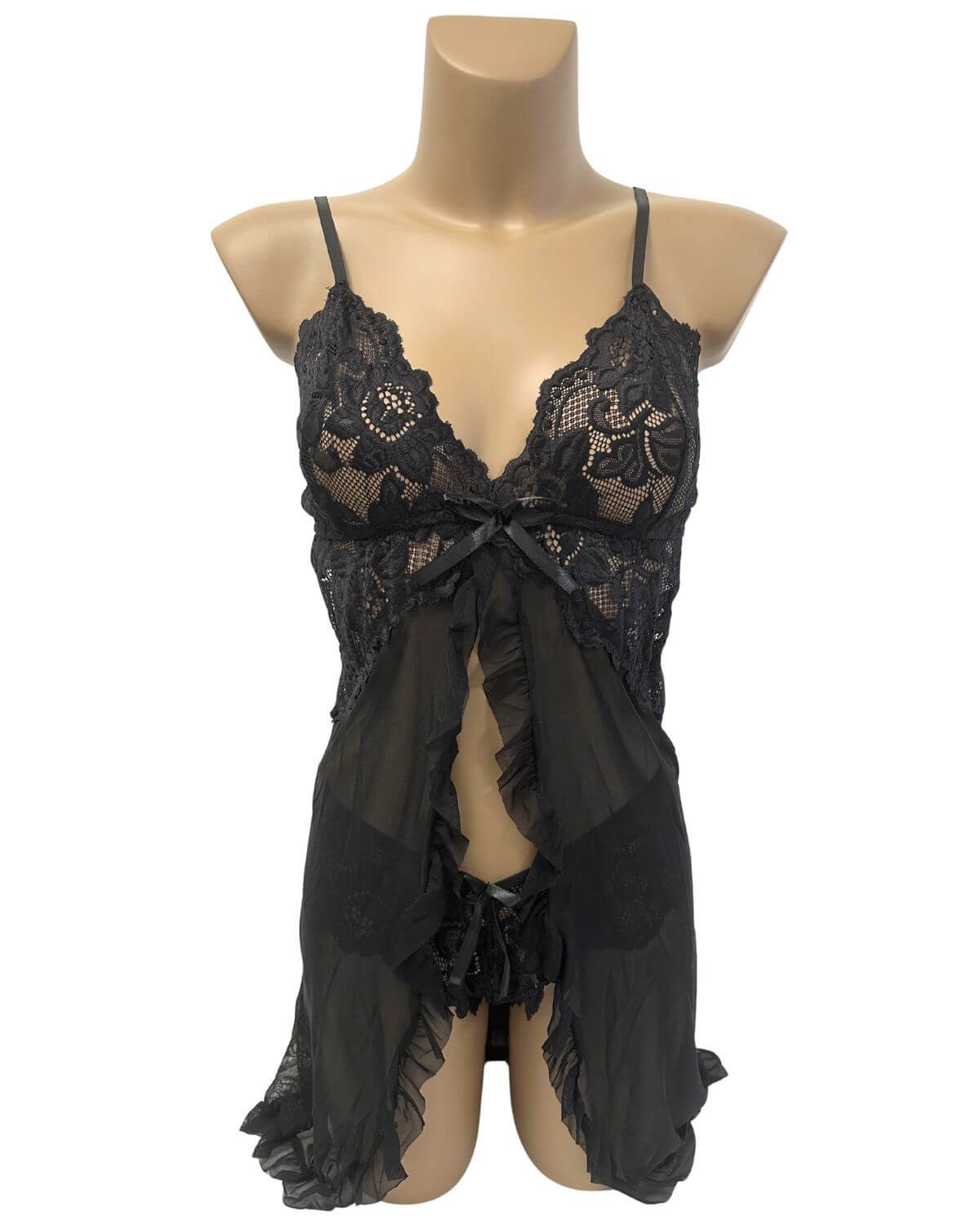 nuisette fendue transparente, noire, collection Paradise Boutik, devant