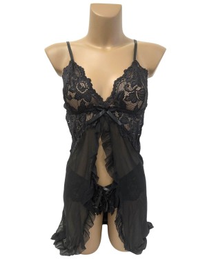 nuisette fendue transparente, noire, collection Paradise Boutik, devant