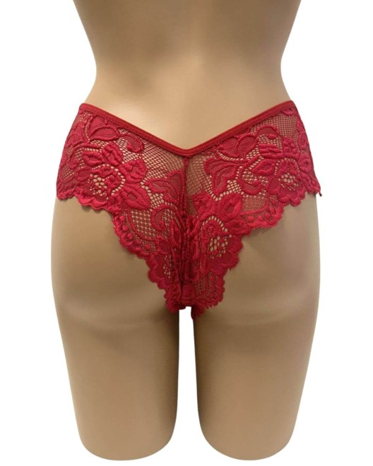 nuisette fendue transparente, rouge, collection Paradise Boutik, string vue de dos