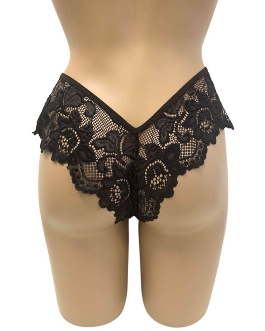 nuisette fendue transparente, noire, collection Paradise Boutik, string vue de dos