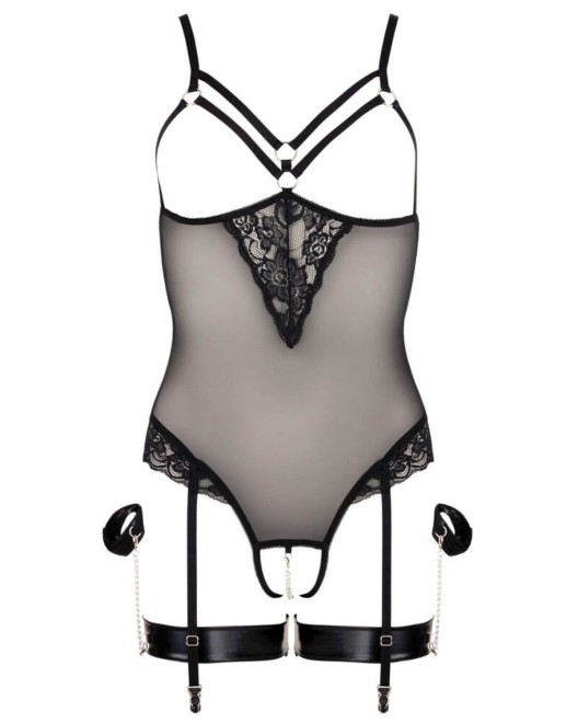 body porte-jarretelles et menottes bondage, Cottelli Lingerie, devant