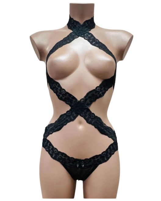 body harnais ouvrable, noir, collection Paradise Boutik, devant