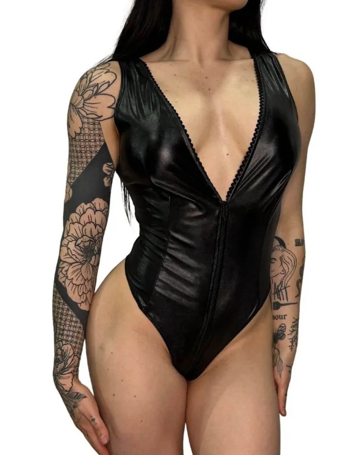 body sexy en wetlook, noir, collection Paradise Boutik, devant