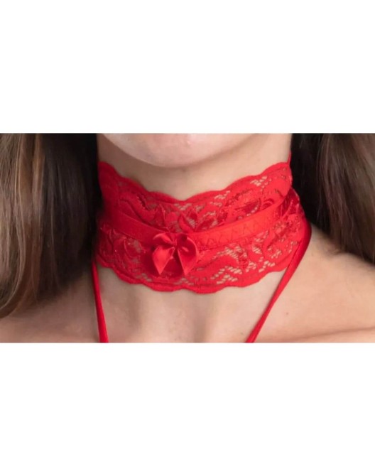 collier en dentelle rouge, Paradise Boutik, zoom