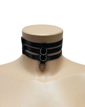 collier bondage ras-de-cou avec anneaux, noir, collection Paradise Boutik