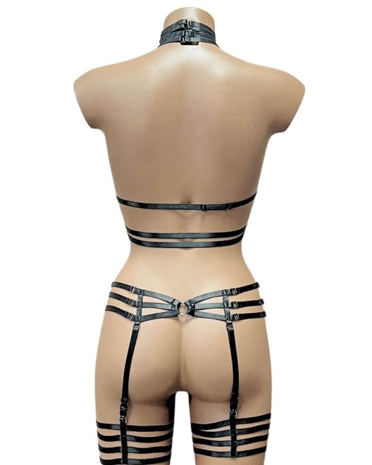 ensemble lingerie bondage top et porte-jarretelles élastiques, collection Paradise Boutik, dos