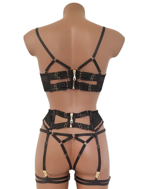 ensemble lingerie bondage en dentelle noire, collection Paradise Boutik, dos