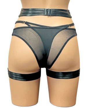ensemble bondage serre-taille porte-jarretelles et culotte, noir, Paradise Boutik, dos