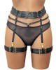 ensemble bondage serre-taille porte-jarretelles et culotte, noir, Paradise Boutik, devant
