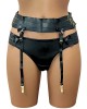 ensemble bondage serre-taille porte-jarretelles et string, noir, Paradise Boutik, devant