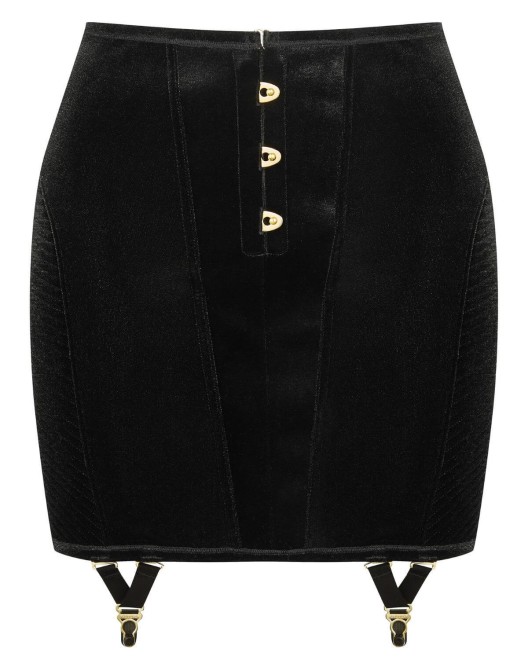 jupe porte-jarretelles Rococo, velours noir, Maison Close, devant