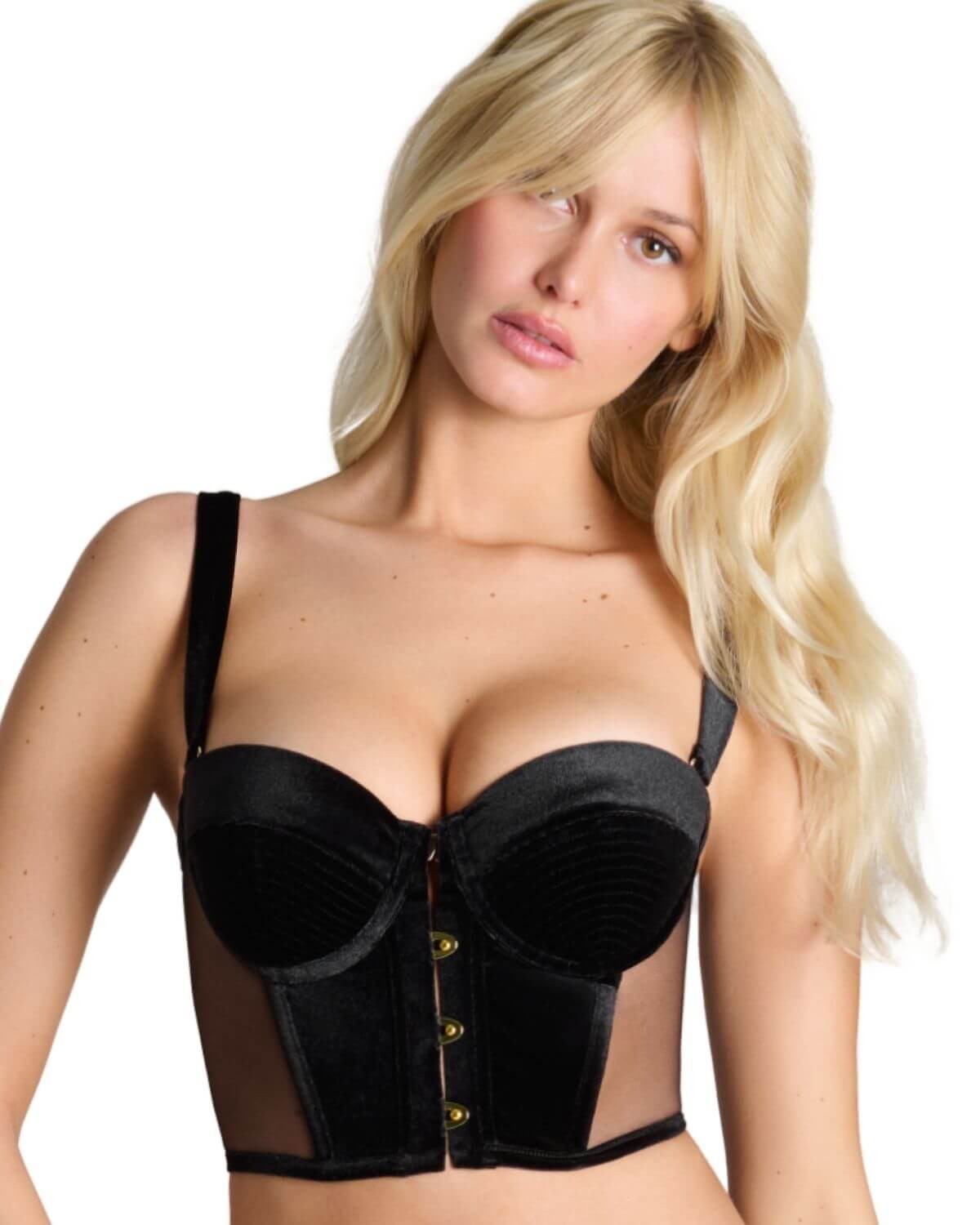 soutien-gorge bustier Rococo, noir, Maison Close, zoom de face