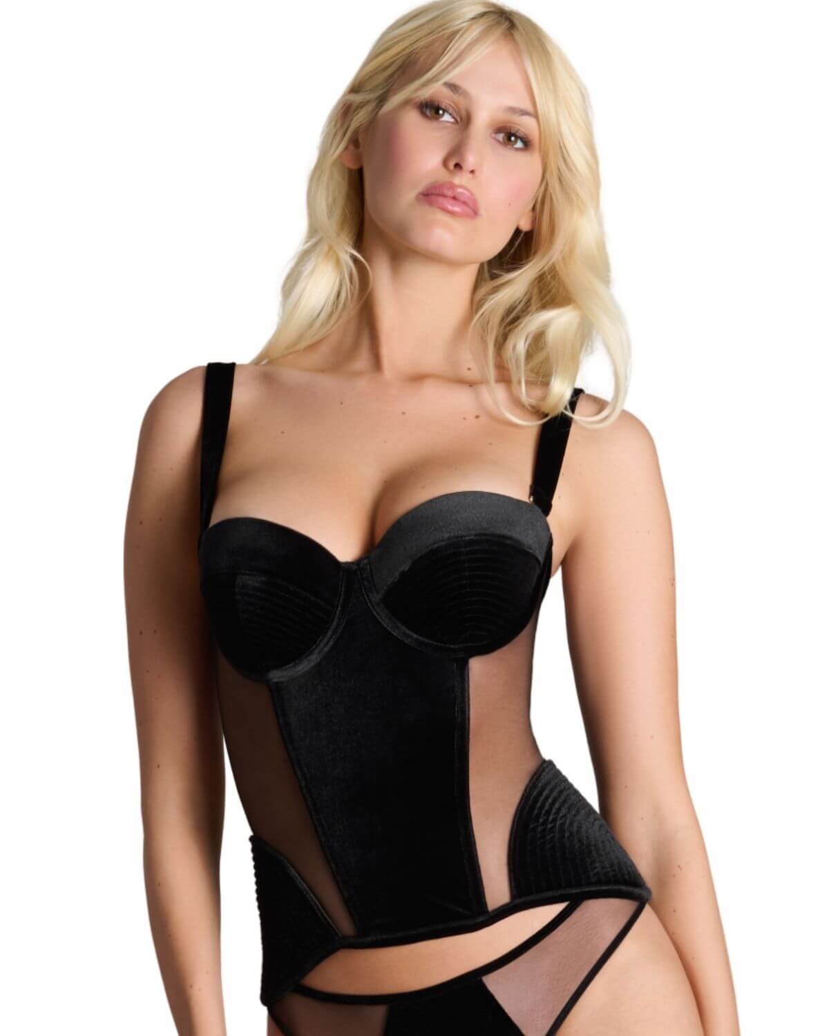 corset Rococo, velours noir, Maison Close, zoom de face