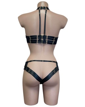 soutien-gorge seins nus et culotte ouverte sur les fesses, noir, Paradise Boutik, dos