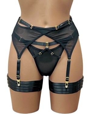 ensemble string porte-jarretelles et jarretières, noir, Paradise Boutik, devant