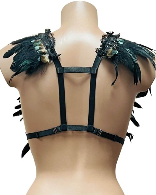 harnais à plumes et brides extensibles, Paradise Boutik, dos